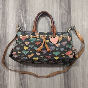 Dooney & Bourke Y2K Hearts Collection Black Multi Coated Canvas Satchel